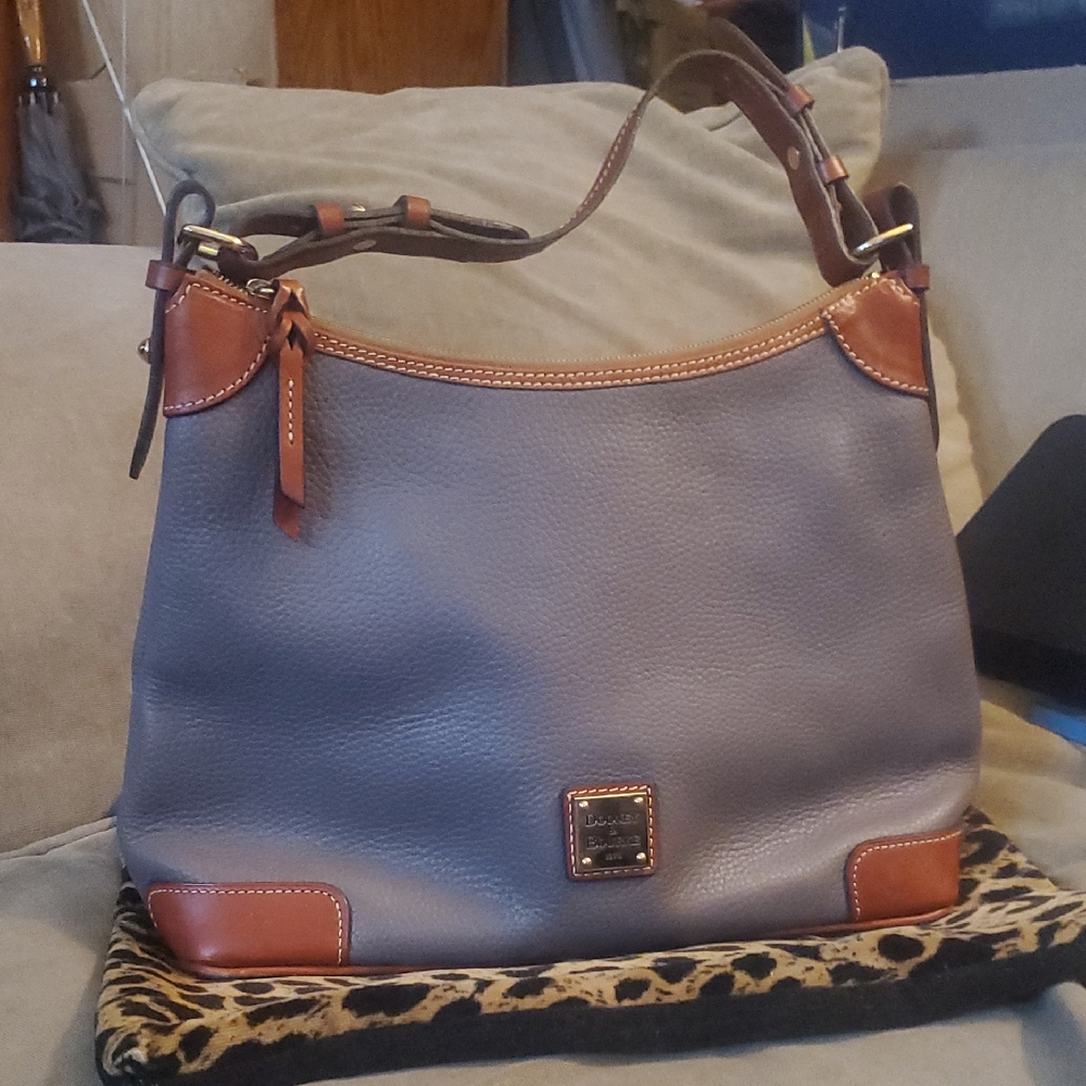 DOONEY & BOURKE  Gray and Brown Pebble Grain Leather Shoulder Bag